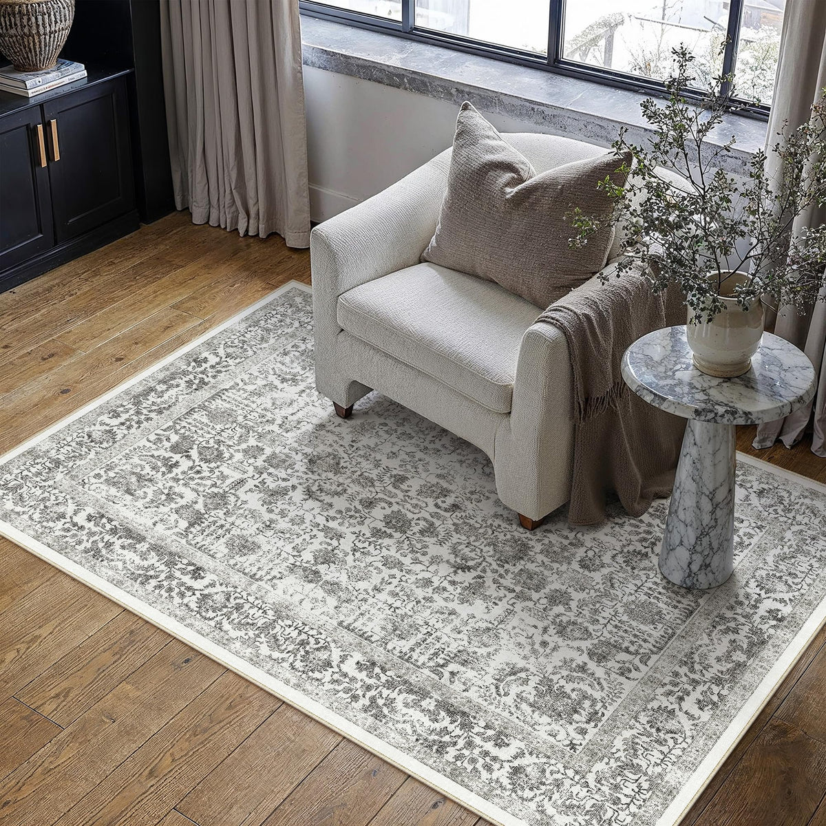 PureCozy Gray Area Rug 8x10 Vintage Floral