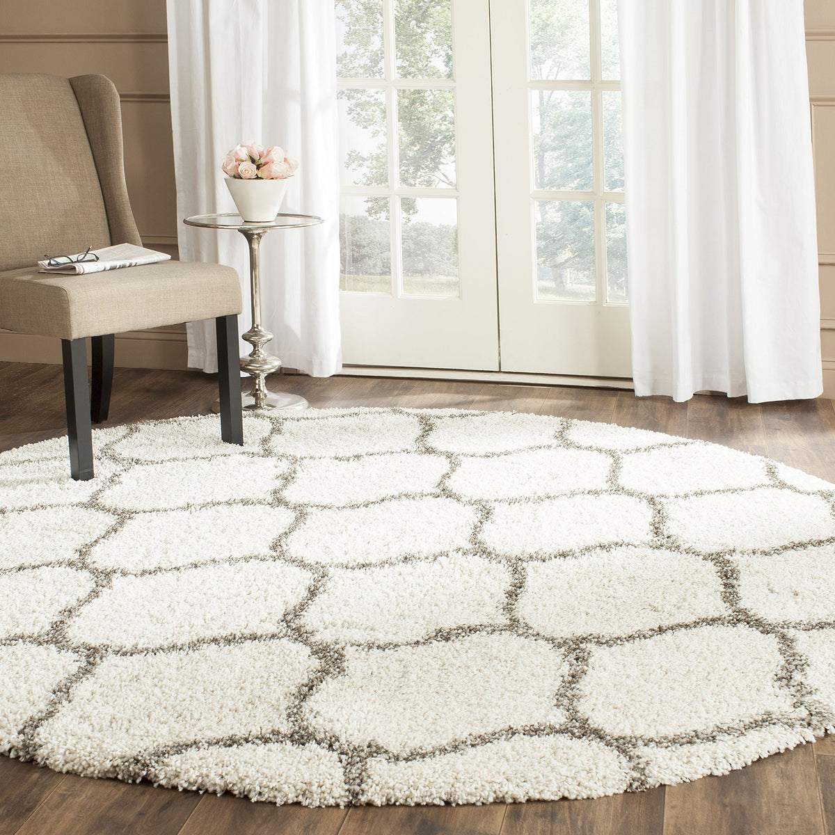 SAFAVIEH Hudson Shag Collection 9' x 12' Grey/Ivory SGH280B Moroccan Ogee Trellis Non-Shedding Living Room Bedroom Dining Room Entryway Plush 2-inch Thick Area Rug
