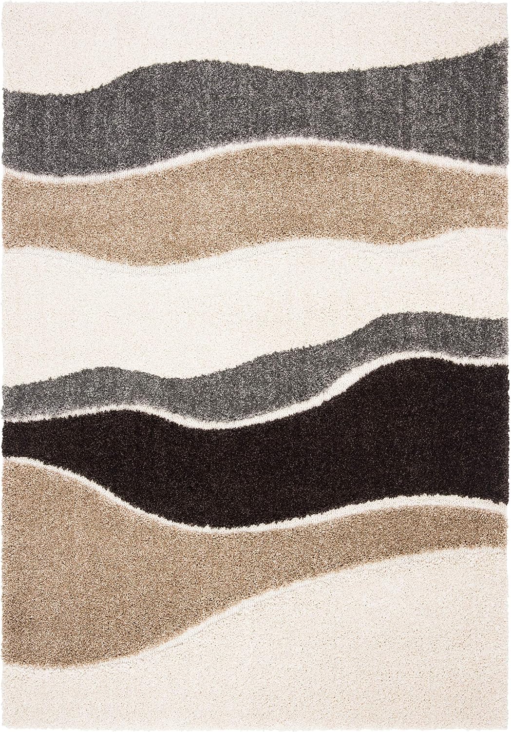 SAFAVIEH Florida Shag Collection Area Rug - 6' x 9', Ivory & Grey, Abstract Design, Non-Shedding & Easy Care, 1.2-inch Thick Ideal for High Traffic Areas in Living Room, Bedroom (SG475-1180)
