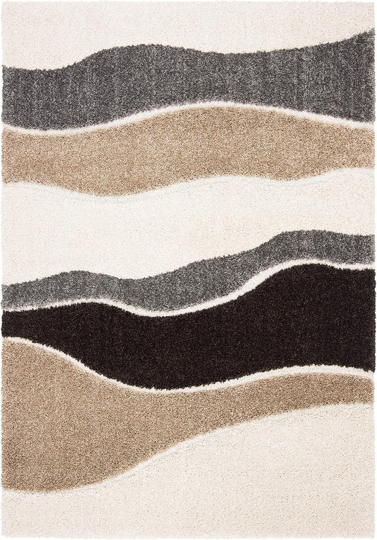 SAFAVIEH Florida Shag Collection Area Rug - 6' x 9', Ivory & Grey, Abstract Design, Non-Shedding & Easy Care, 1.2-inch Thick Ideal for High Traffic Areas in Living Room, Bedroom (SG475-1180)