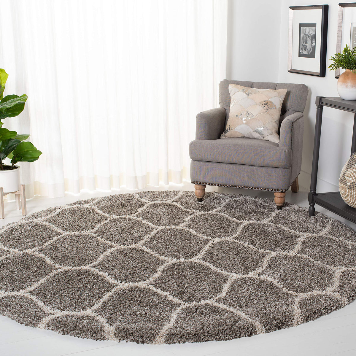 SAFAVIEH Hudson Shag Collection 9' x 12' Grey/Ivory SGH280B Moroccan Ogee Trellis Non-Shedding Living Room Bedroom Dining Room Entryway Plush 2-inch Thick Area Rug
