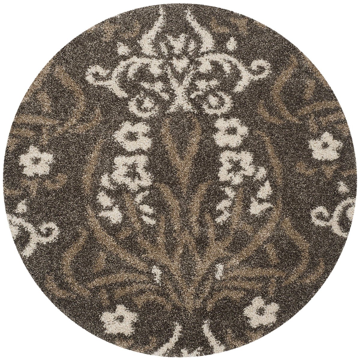 SAFAVIEH Florida Shag Collection Area Rug - 8'6" x 12', Smoke & Beige, Floral Design, Non-Shedding & Easy Care, 1.2-inch Thick Ideal for High Traffic Areas in Living Room, Bedroom (SG457-7913)