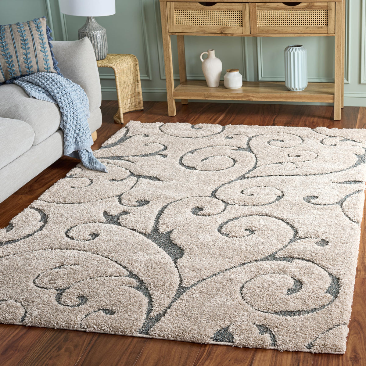 SAFAVIEH Florida Shag Rug 8'x10', Soft Plush Cream & Beige SG455-1113