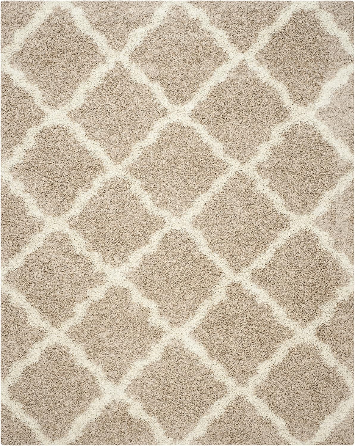 SAFAVIEH Dallas Shag Collection 8' x 10' Beige/Ivory SGD257D Trellis Non-Shedding Living Room Bedroom Dining Room Entryway Plush 1.5-inch Thick Area Rug
