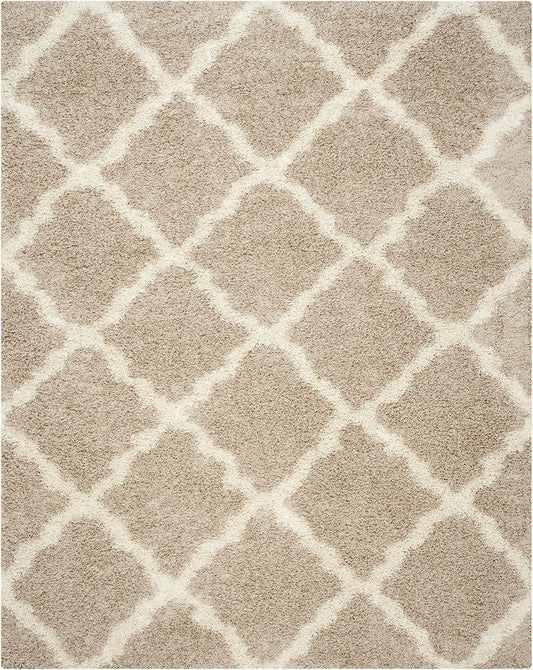 SAFAVIEH Dallas Shag Collection 8' x 10' Beige/Ivory SGD257D Trellis Non-Shedding Living Room Bedroom Dining Room Entryway Plush 1.5-inch Thick Area Rug