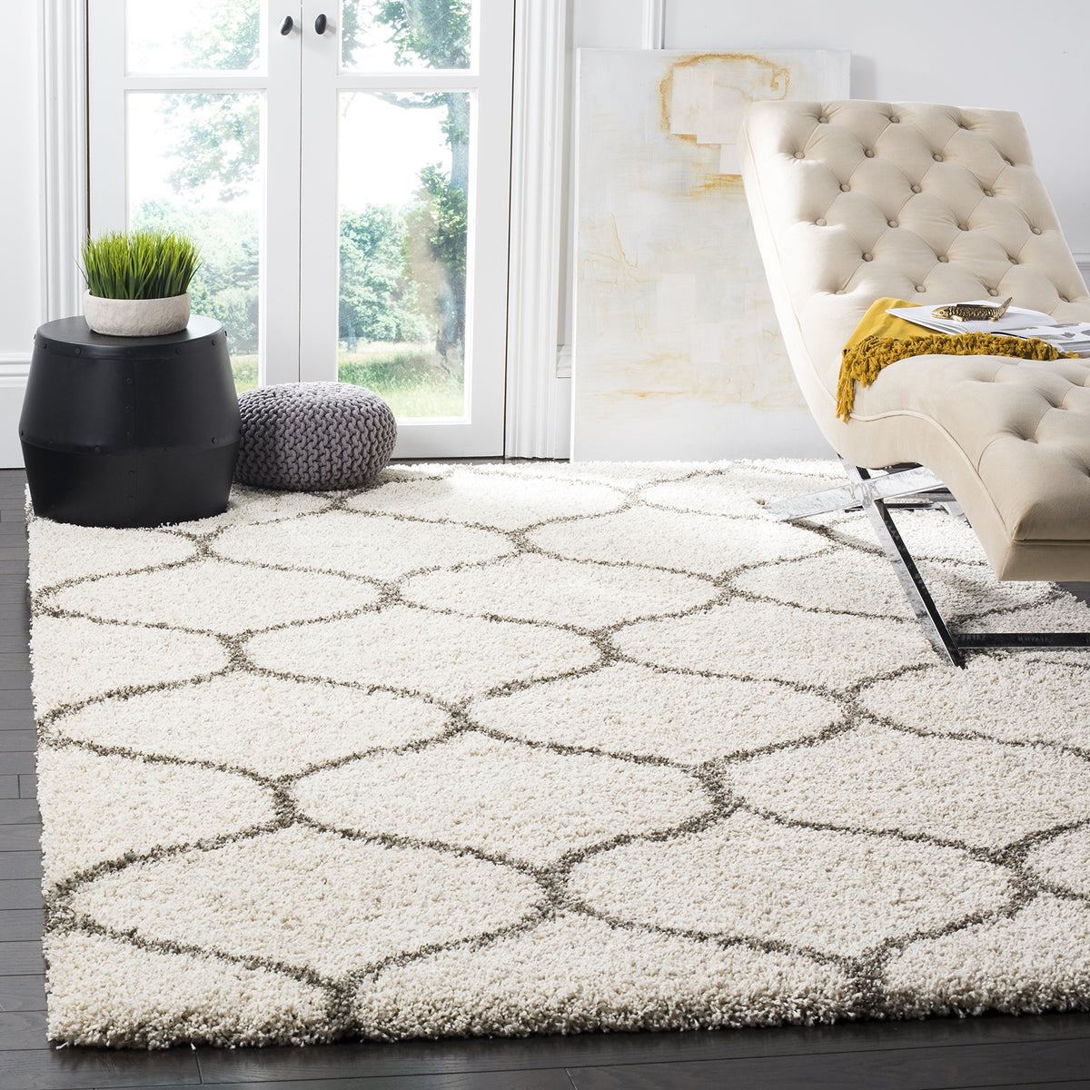 SAFAVIEH Hudson Shag Collection 9' x 12' Grey/Ivory SGH280B Moroccan Ogee Trellis Non-Shedding Living Room Bedroom Dining Room Entryway Plush 2-inch Thick Area Rug