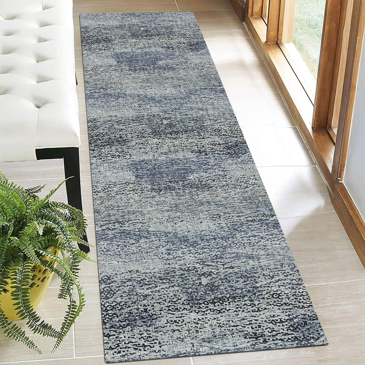 RUGSURE Washable Area Rugs 9' x 12' - 1/6 Thick - Moroccan-Inspired -Stain & Water Resistant Non-Slip - Resistant Rug for Living Room, Bedroom, Nursery, Pet & Child Friendly (Blue and Brown)