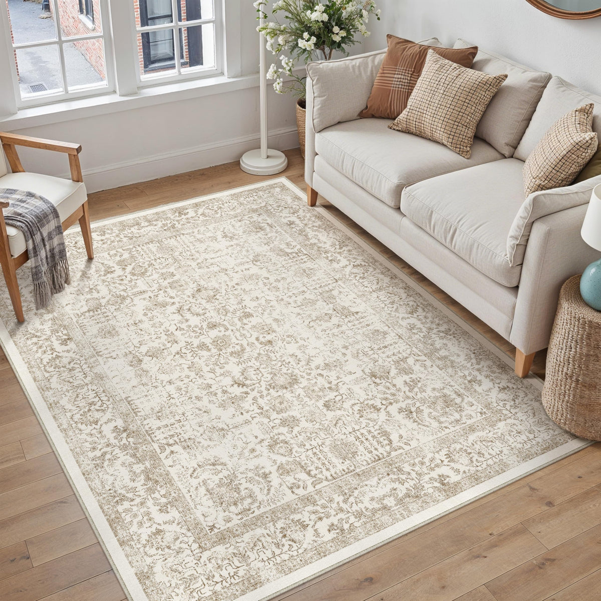 PureCozy Gray Area Rug 8x10 Vintage Floral