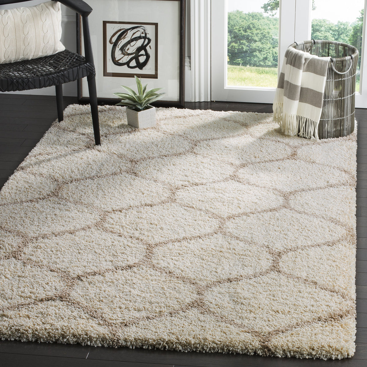 SAFAVIEH Hudson Shag Collection 9' x 12' Grey/Ivory SGH280B Moroccan Ogee Trellis Non-Shedding Living Room Bedroom Dining Room Entryway Plush 2-inch Thick Area Rug