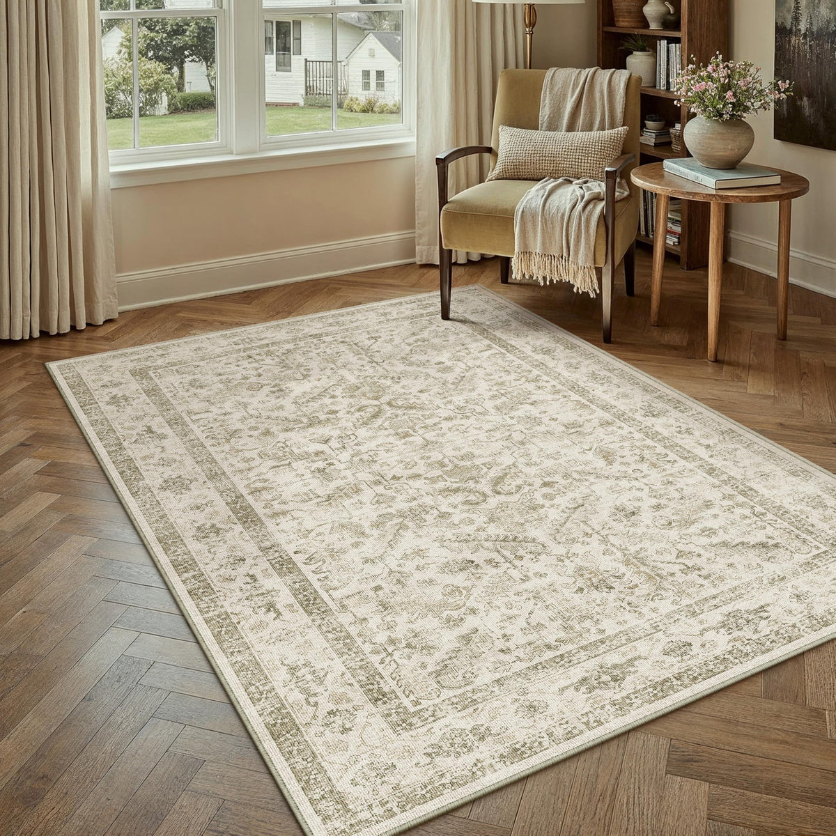 PureCozy Gray Area Rug 8x10 Vintage Floral