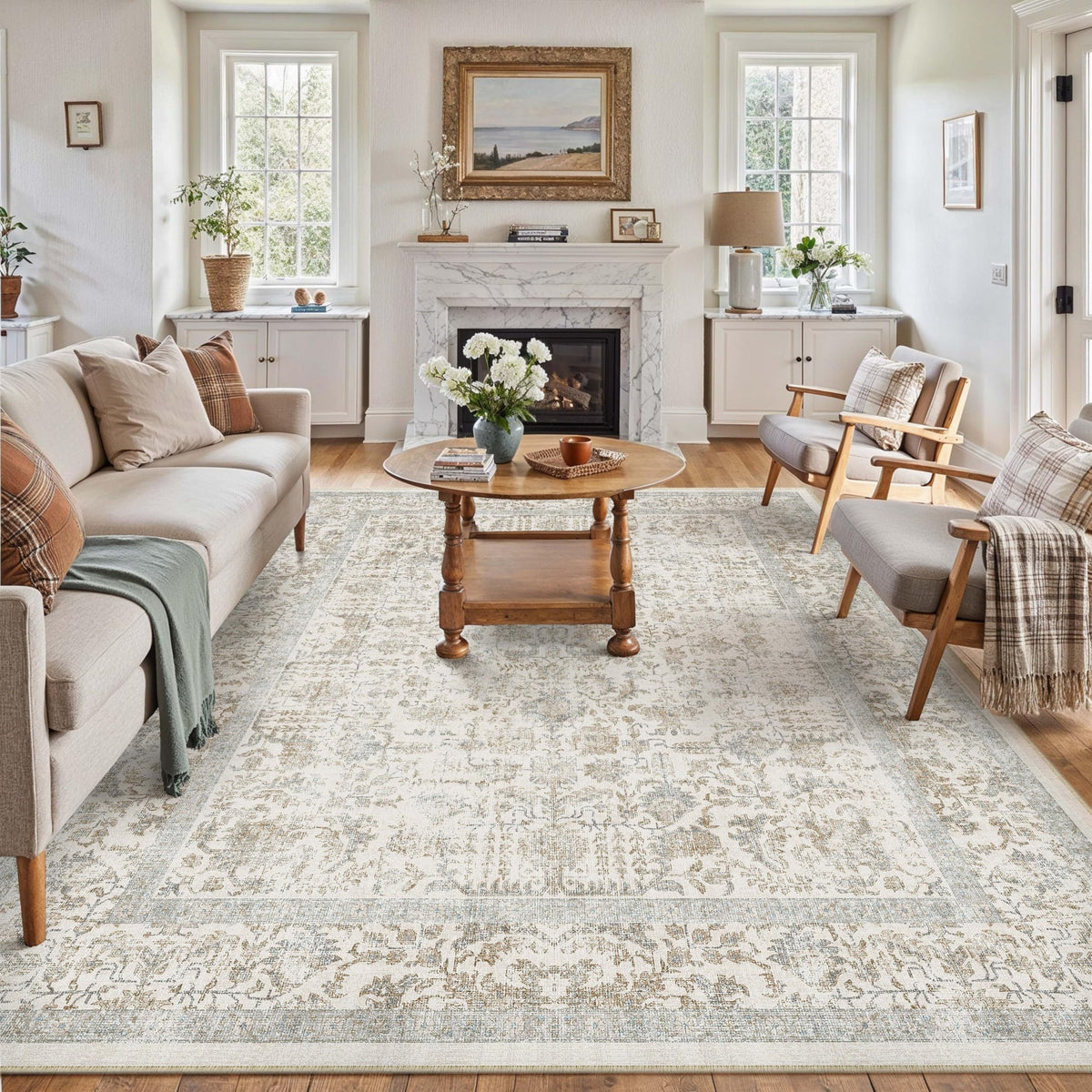 PureCozy Gray Area Rug 8x10 Vintage Floral