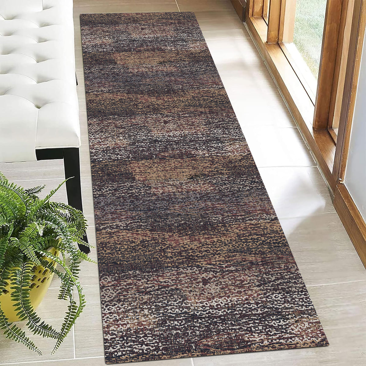 RUGSURE Washable Area Rugs 9' x 12' - 1/6 Thick - Moroccan-Inspired -Stain & Water Resistant Non-Slip - Resistant Rug for Living Room, Bedroom, Nursery, Pet & Child Friendly (Blue and Brown)