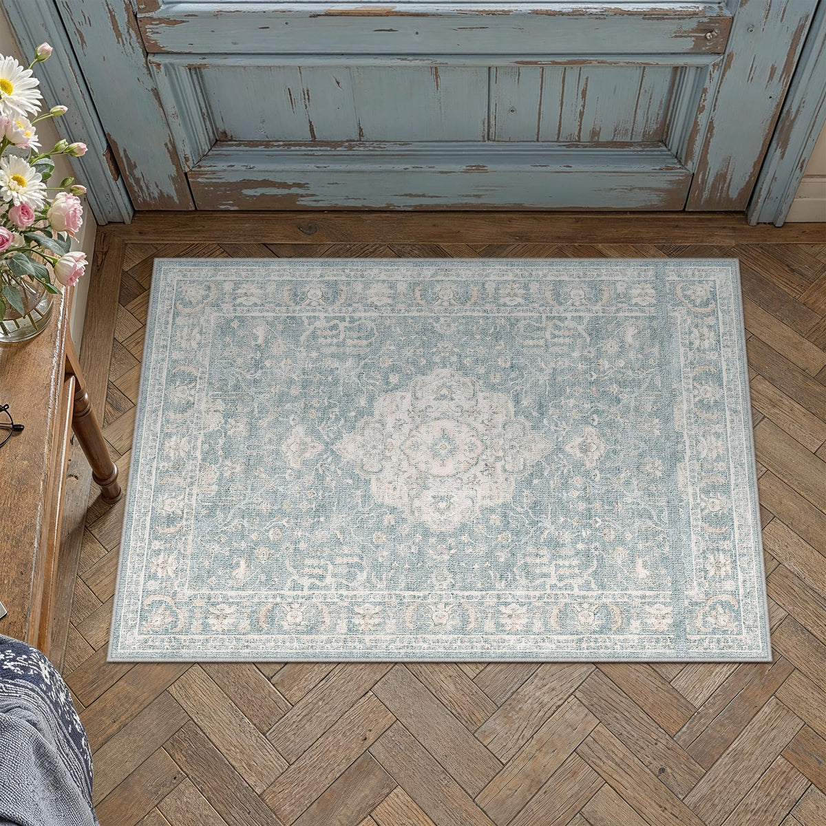 PureCozy 8x10 Neutral Area Rug Living Room Ivory Beige Vintage Medallion