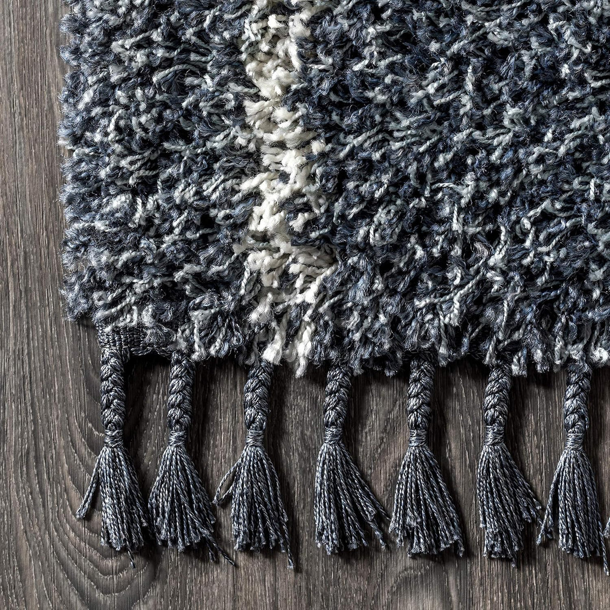 JONATHAN Y Mercer Shag Plush Tassel Blue/Cream Indoor Area Rug, 8x10, Moroccan Geometric Trellis, Easy-Cleaning for Living Room, Bedroom, Kitchen, Pet Friendly, Non-Shedding (MCR101A-8)