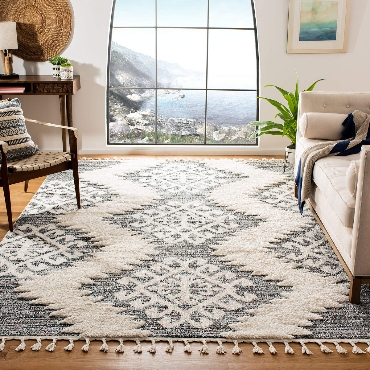SAFAVIEH Moroccan Tassel Shag Rug 10'x14', Soft Plush Ivory & Brown MTS652A