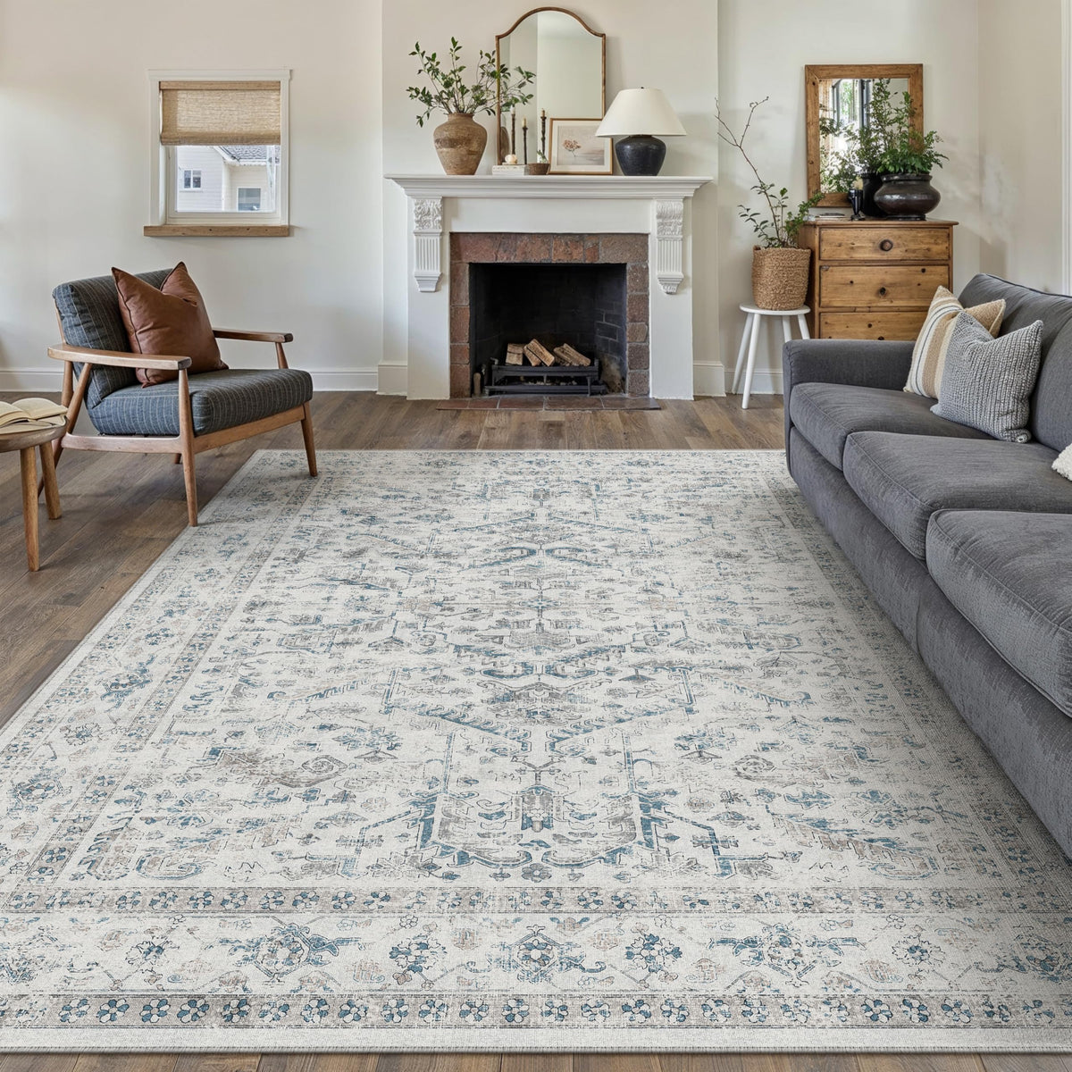 PureCozy Gray Area Rug 8x10 Vintage Floral