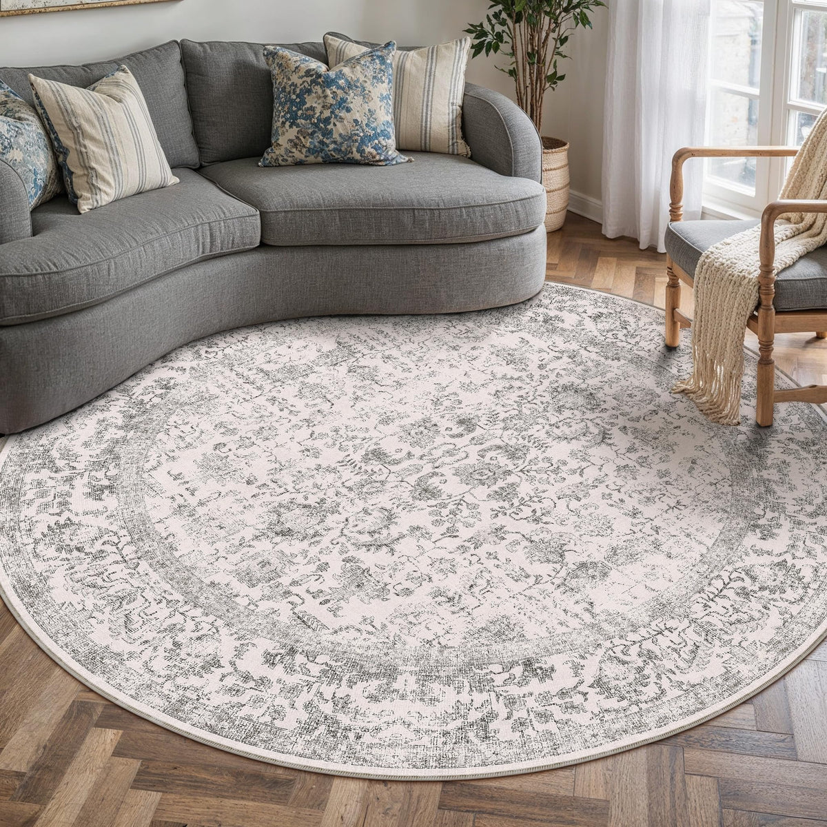 PureCozy Gray Area Rug 8x10 Vintage Floral
