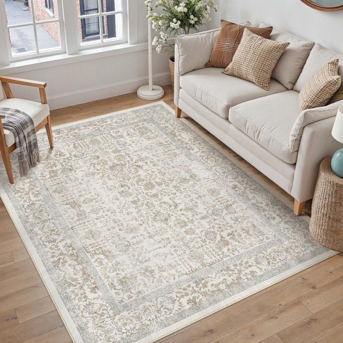 PureCozy Gray Area Rug 8x10 Vintage Floral
