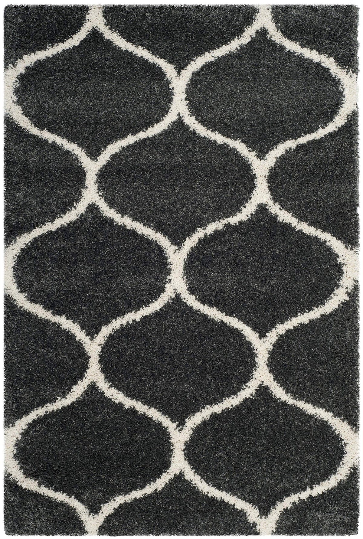 SAFAVIEH Hudson Shag Collection 9' x 12' Grey/Ivory SGH280B Moroccan Ogee Trellis Non-Shedding Living Room Bedroom Dining Room Entryway Plush 2-inch Thick Area Rug