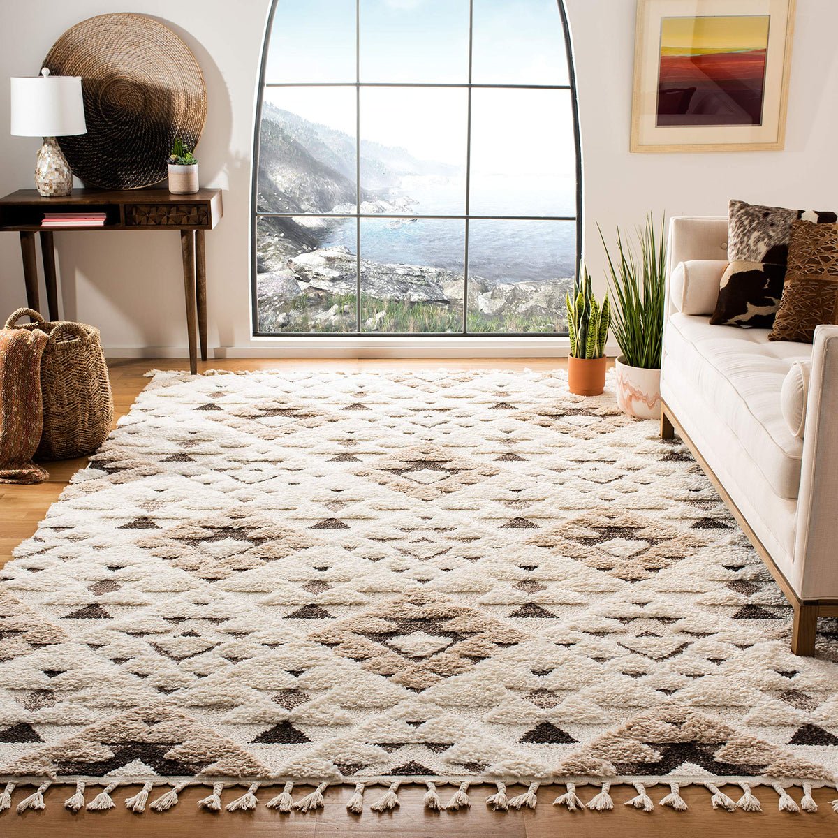 SAFAVIEH Moroccan Tassel Shag Rug 5'3"x7'6", Ivory & Brick Rust MTS688P