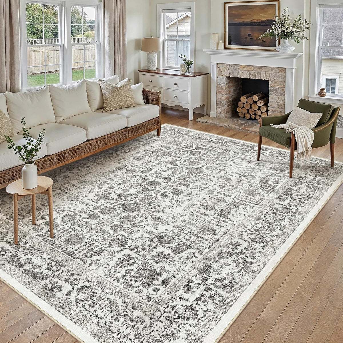PureCozy Gray Area Rug 8x10 Vintage Floral