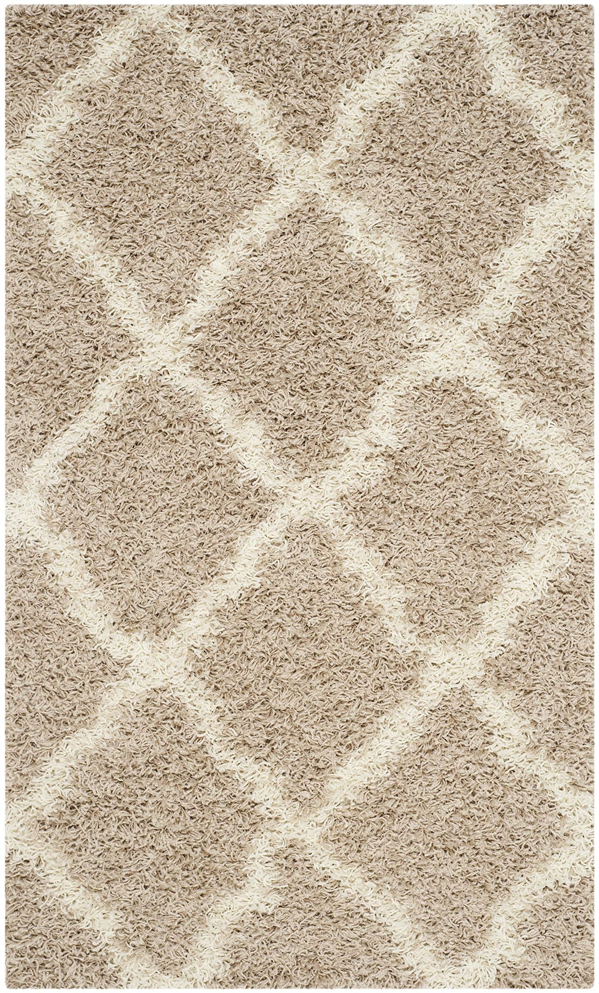 SAFAVIEH Dallas Shag Collection 8' x 10' Beige/Ivory SGD257D Trellis Non-Shedding Living Room Bedroom Dining Room Entryway Plush 1.5-inch Thick Area Rug
