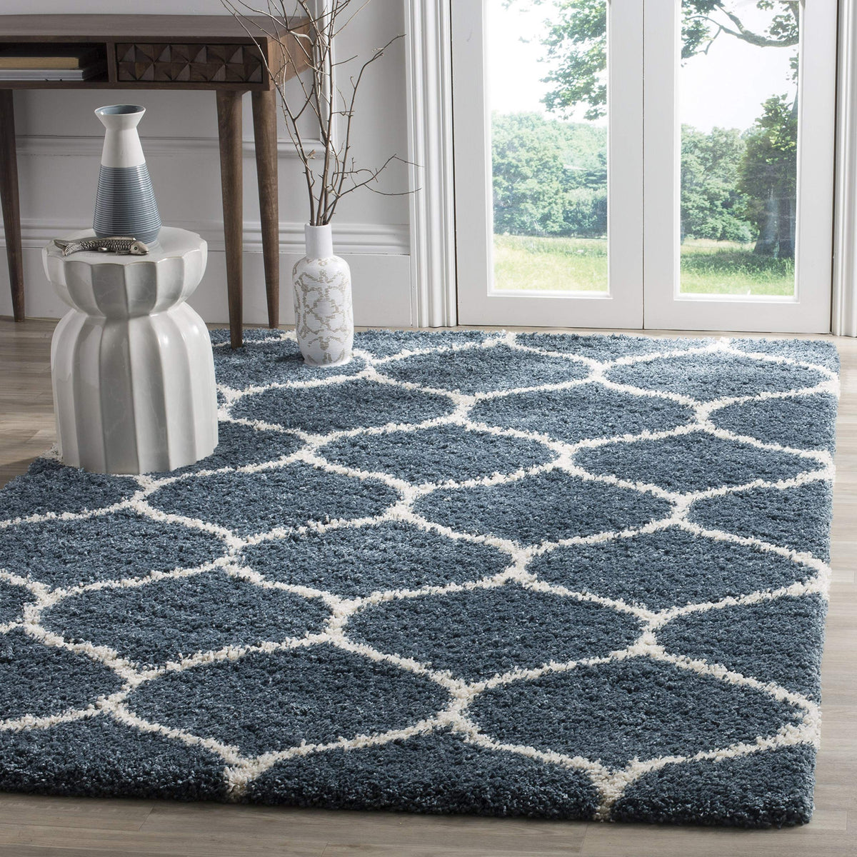 SAFAVIEH Hudson Shag Collection 9' x 12' Grey/Ivory SGH280B Moroccan Ogee Trellis Non-Shedding Living Room Bedroom Dining Room Entryway Plush 2-inch Thick Area Rug