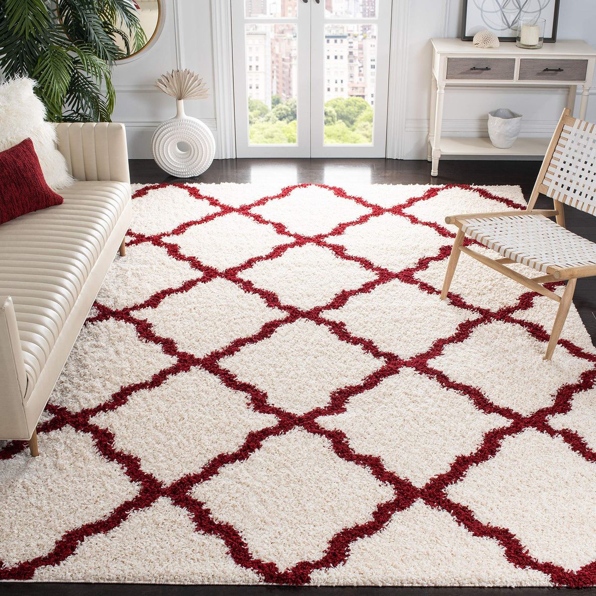 SAFAVIEH Dallas Shag Collection 8' x 10' Beige/Ivory SGD257D Trellis Non-Shedding Living Room Bedroom Dining Room Entryway Plush 1.5-inch Thick Area Rug