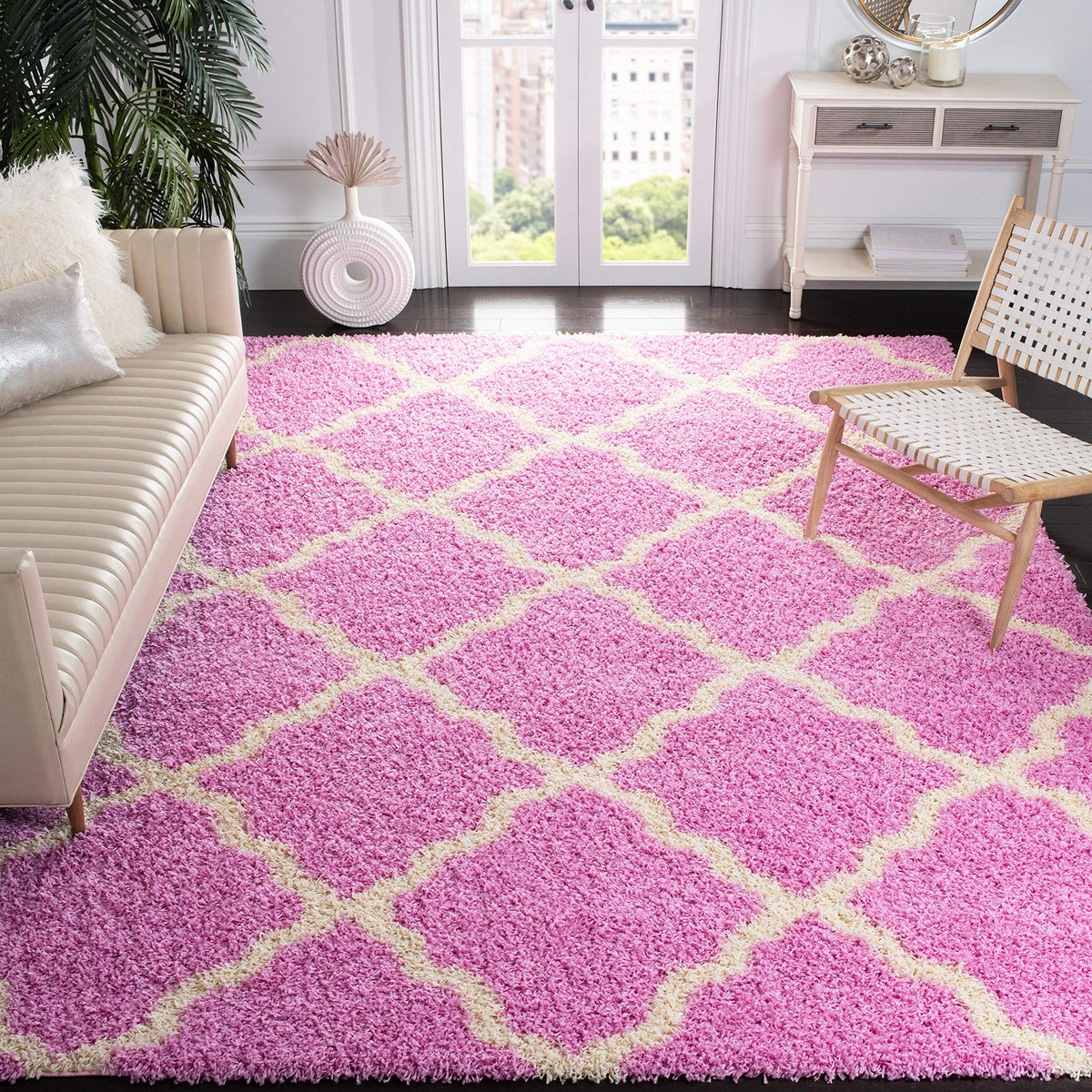 SAFAVIEH Dallas Shag Collection 8' x 10' Beige/Ivory SGD257D Trellis Non-Shedding Living Room Bedroom Dining Room Entryway Plush 1.5-inch Thick Area Rug