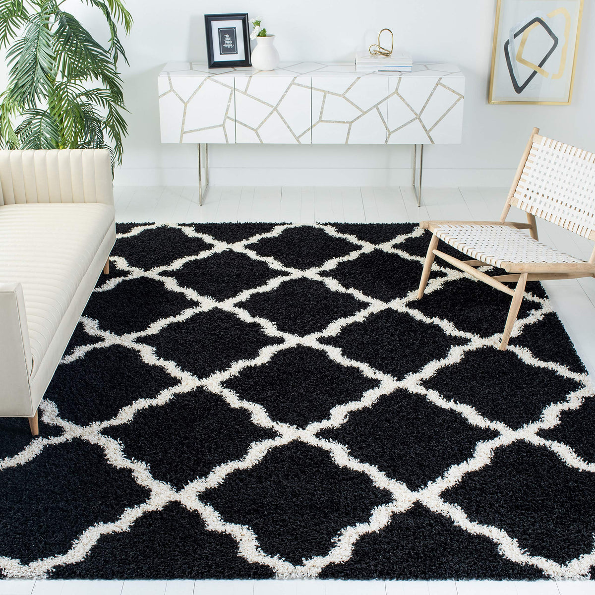 SAFAVIEH Dallas Shag Collection 8' x 10' Beige/Ivory SGD257D Trellis Non-Shedding Living Room Bedroom Dining Room Entryway Plush 1.5-inch Thick Area Rug