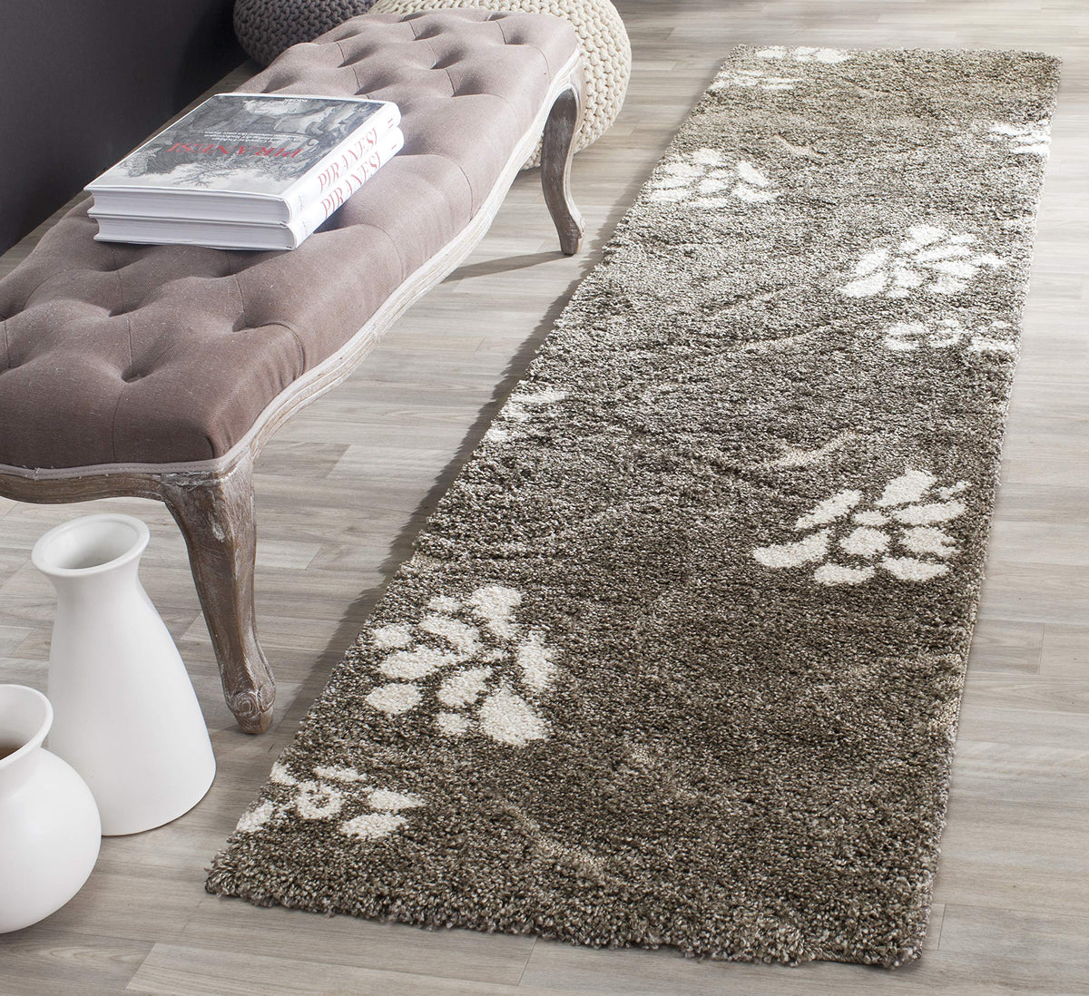 SAFAVIEH Area Rug 8x10 - Florida Shag Collection - Large - Smoke & Beige, Floral Design, Non-Shedding & Easy Cleaning, Plush Thick Pile, Ideal for Living Room, Bedroom, Dining Space (SG464-7913)
