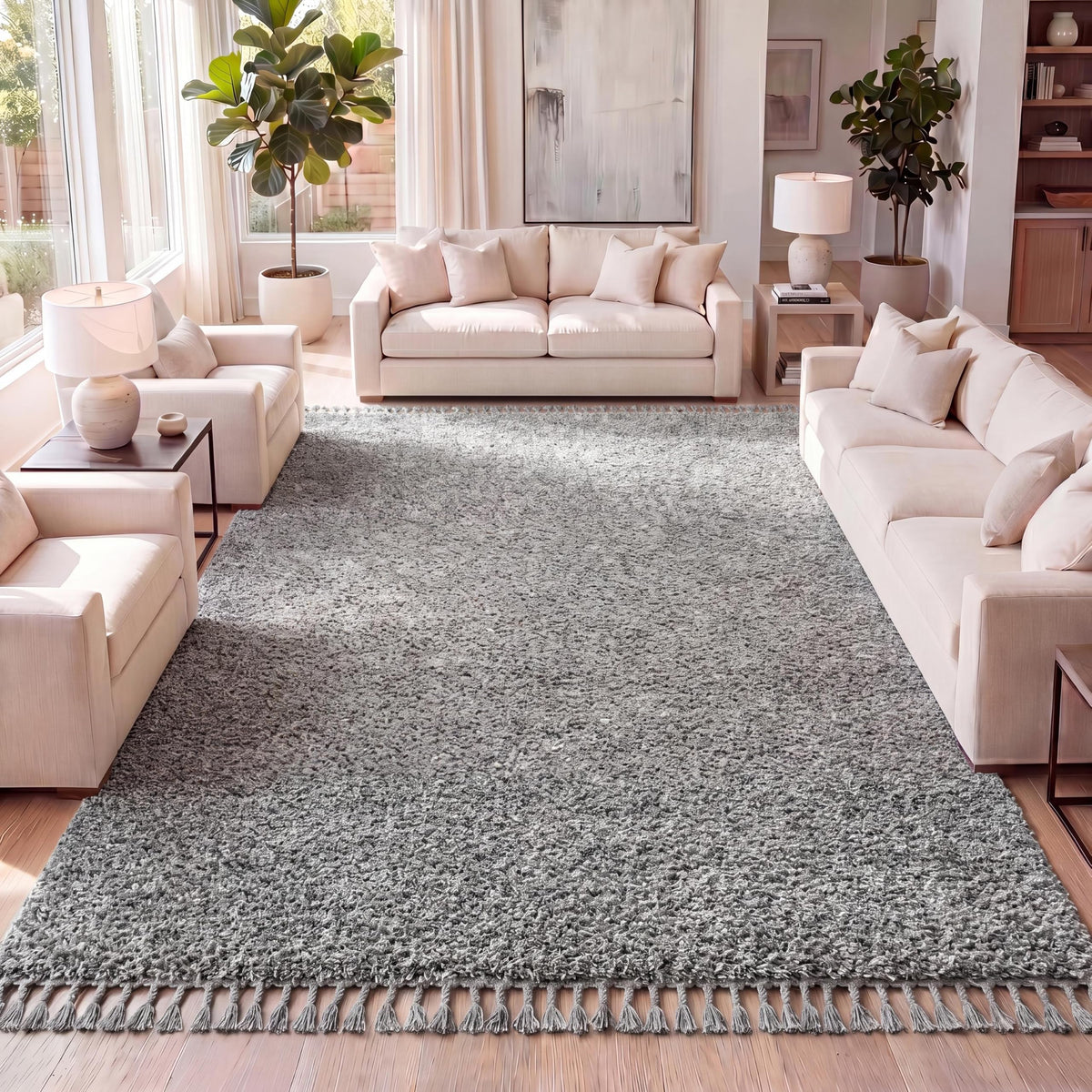 JONATHAN Y Mercer Shag Plush Tassel Cream Indoor Area Rug, 5x8, Contemporary, Modern, Easy-Cleaning for Living Room, Bedroom, Kitchen, Pet Friendly, Non-Shedding (MCR100D-5)