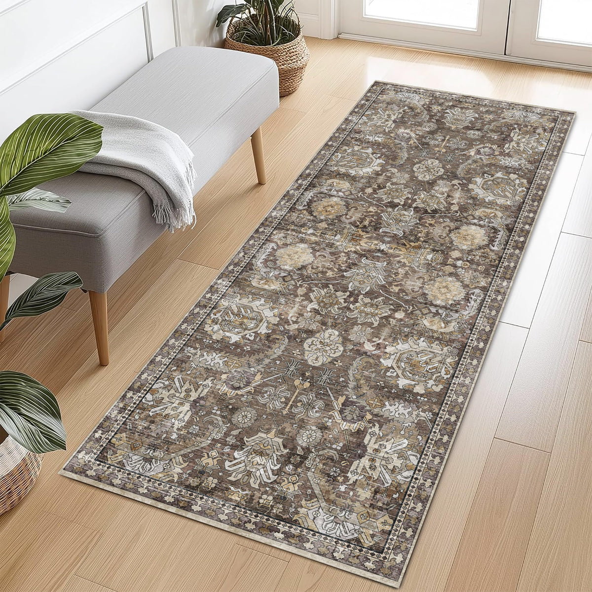 RUGSURE Washable Area Rugs 9' x 12' - 1/6 Thick - Moroccan-Inspired -Stain & Water Resistant Non-Slip - Resistant Rug for Living Room, Bedroom, Nursery, Pet & Child Friendly (Blue and Brown)