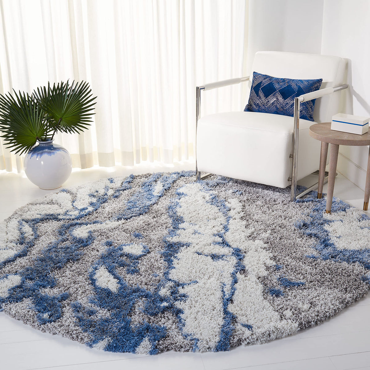 SAFAVIEH Horizon Shag Rug 4'x6', Soft Plush Modern Grey & Blue HZN890G