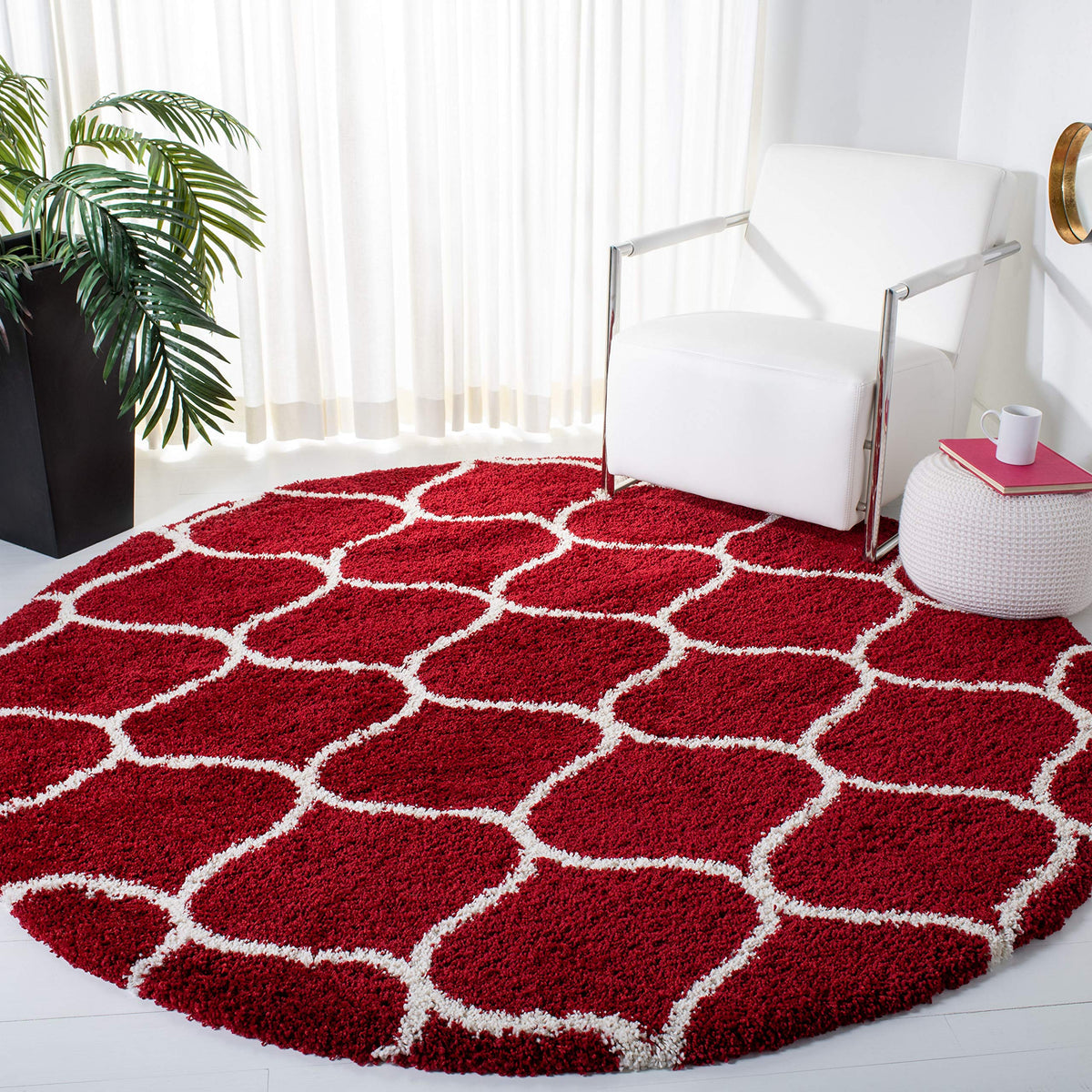 SAFAVIEH Hudson Shag Collection 9' x 12' Grey/Ivory SGH280B Moroccan Ogee Trellis Non-Shedding Living Room Bedroom Dining Room Entryway Plush 2-inch Thick Area Rug