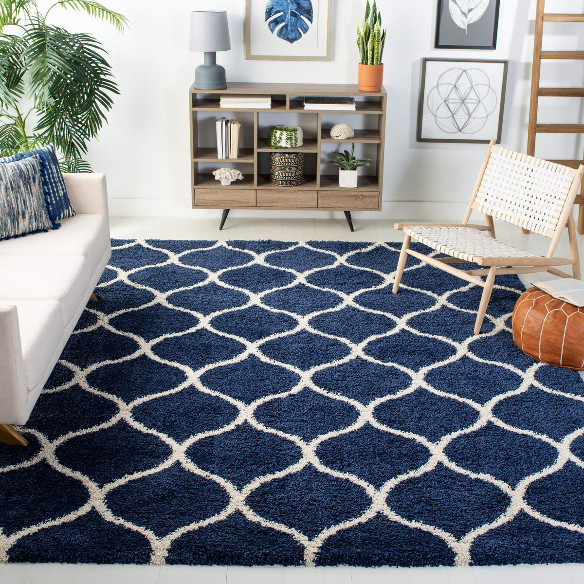 SAFAVIEH Hudson Shag Collection 9' x 12' Grey/Ivory SGH280B Moroccan Ogee Trellis Non-Shedding Living Room Bedroom Dining Room Entryway Plush 2-inch Thick Area Rug