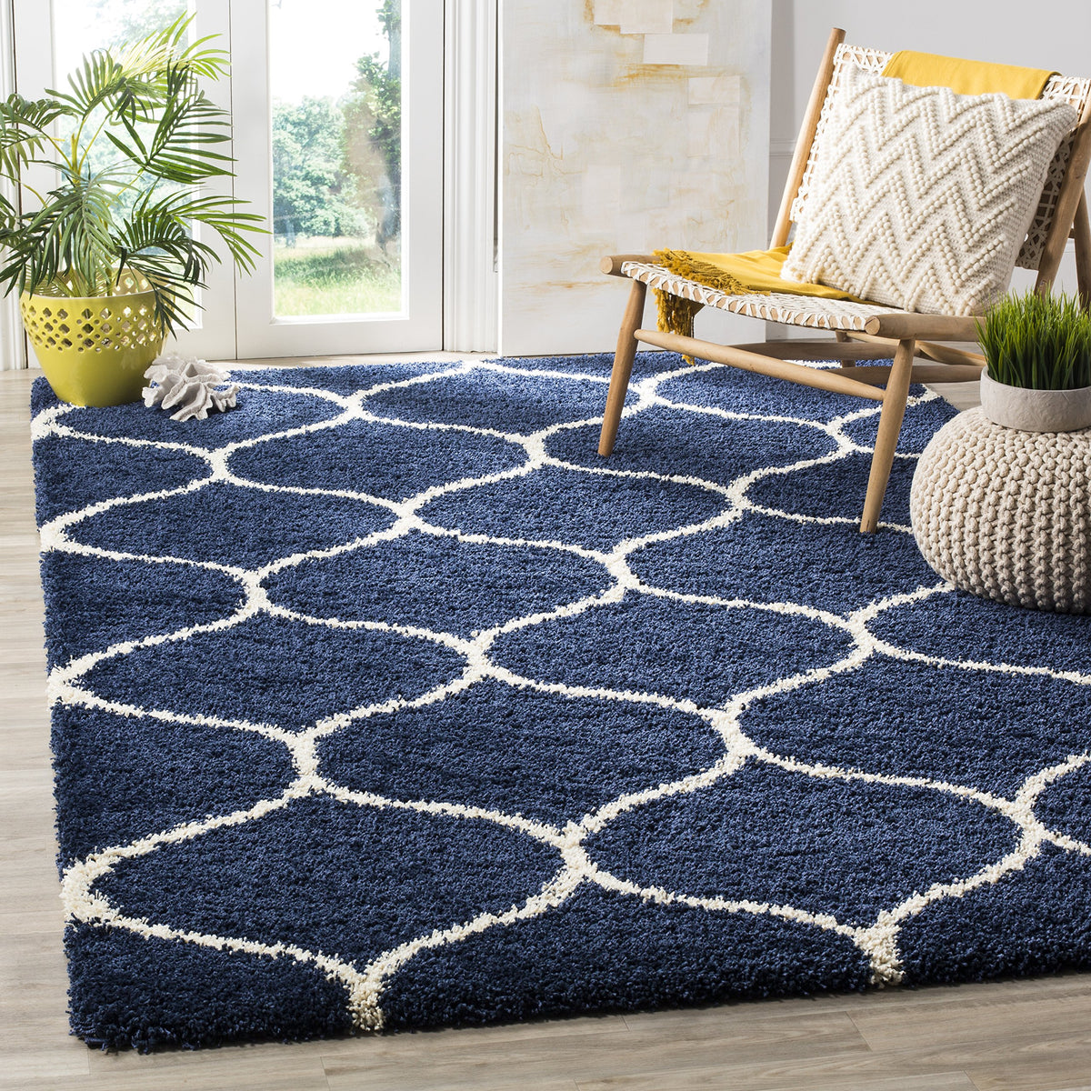 SAFAVIEH Hudson Shag Collection 9' x 12' Grey/Ivory SGH280B Moroccan Ogee Trellis Non-Shedding Living Room Bedroom Dining Room Entryway Plush 2-inch Thick Area Rug