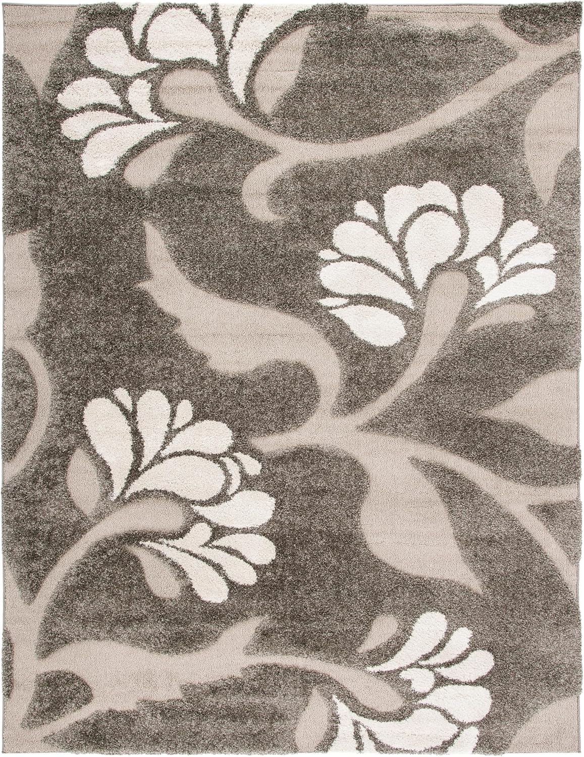 SAFAVIEH Area Rug 8x10 - Florida Shag Collection - Large - Smoke & Beige, Floral Design, Non-Shedding & Easy Cleaning, Plush Thick Pile, Ideal for Living Room, Bedroom, Dining Space (SG459-7913)