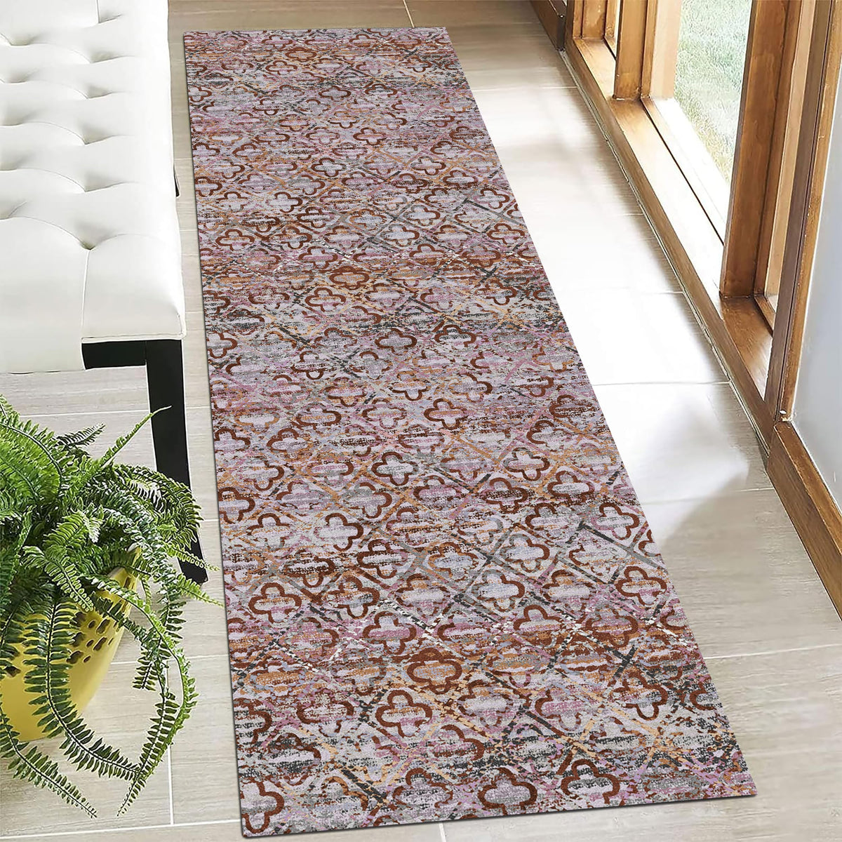 RUGSURE Washable Area Rugs 9' x 12' - 1/6 Thick - Moroccan-Inspired -Stain & Water Resistant Non-Slip - Resistant Rug for Living Room, Bedroom, Nursery, Pet & Child Friendly (Blue and Brown)