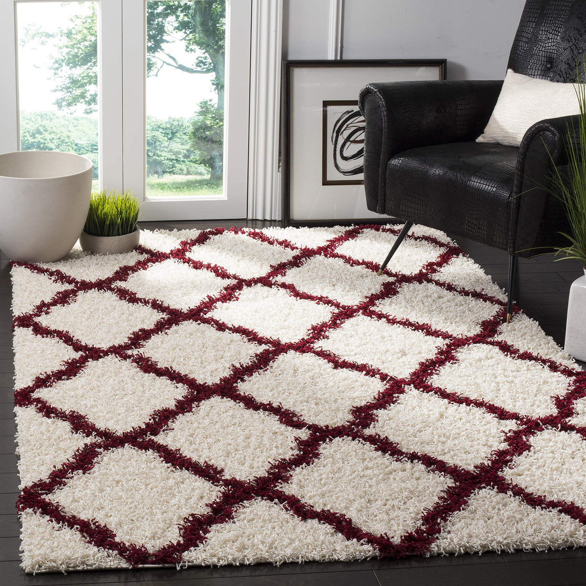 SAFAVIEH Dallas Shag Collection 8' x 10' Beige/Ivory SGD257D Trellis Non-Shedding Living Room Bedroom Dining Room Entryway Plush 1.5-inch Thick Area Rug