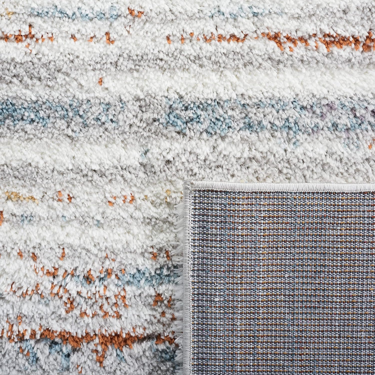 SAFAVIEH Area Rug 8x10 - Berber Shag Collection - Large - Blue Rust & Ivory, Modern Stripe Design, Non-Shedding & Easy Cleaning, Plush Thick Pile, Ideal for Living Room, Bedroom, Dining (BER565A)