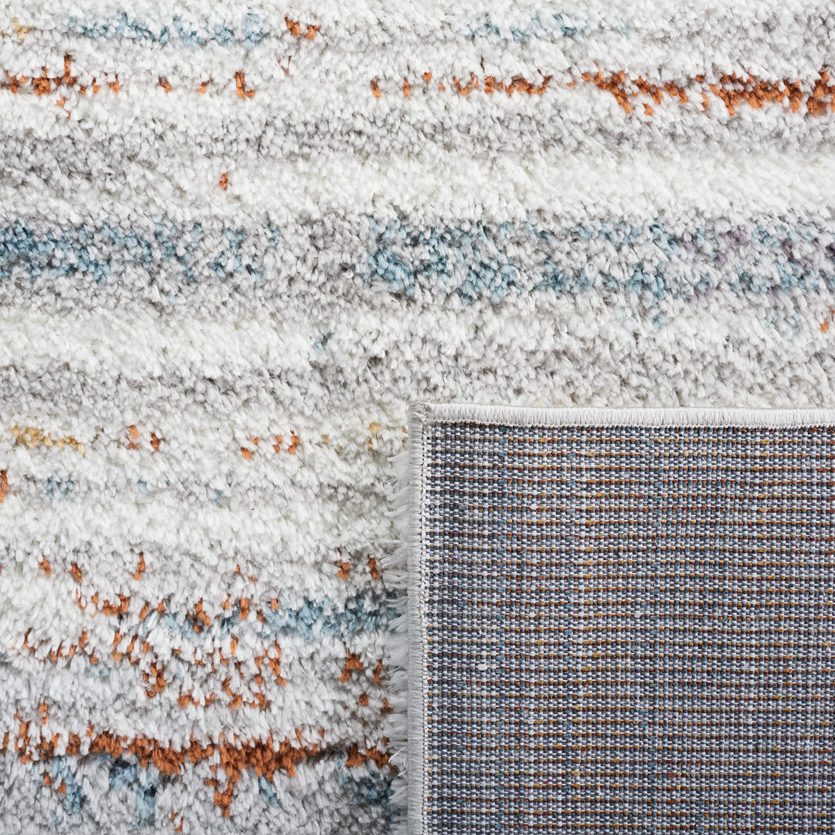SAFAVIEH Area Rug 8x10 - Berber Shag Collection - Large - Blue Rust & Ivory, Modern Stripe Design, Non-Shedding & Easy Cleaning, Plush Thick Pile, Ideal for Living Room, Bedroom, Dining (BER565A)