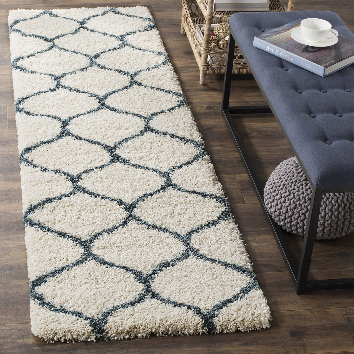 SAFAVIEH Hudson Shag Collection 9' x 12' Grey/Ivory SGH280B Moroccan Ogee Trellis Non-Shedding Living Room Bedroom Dining Room Entryway Plush 2-inch Thick Area Rug