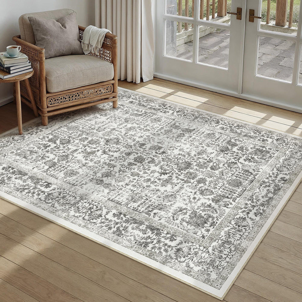 PureCozy Gray Area Rug 8x10 Vintage Floral