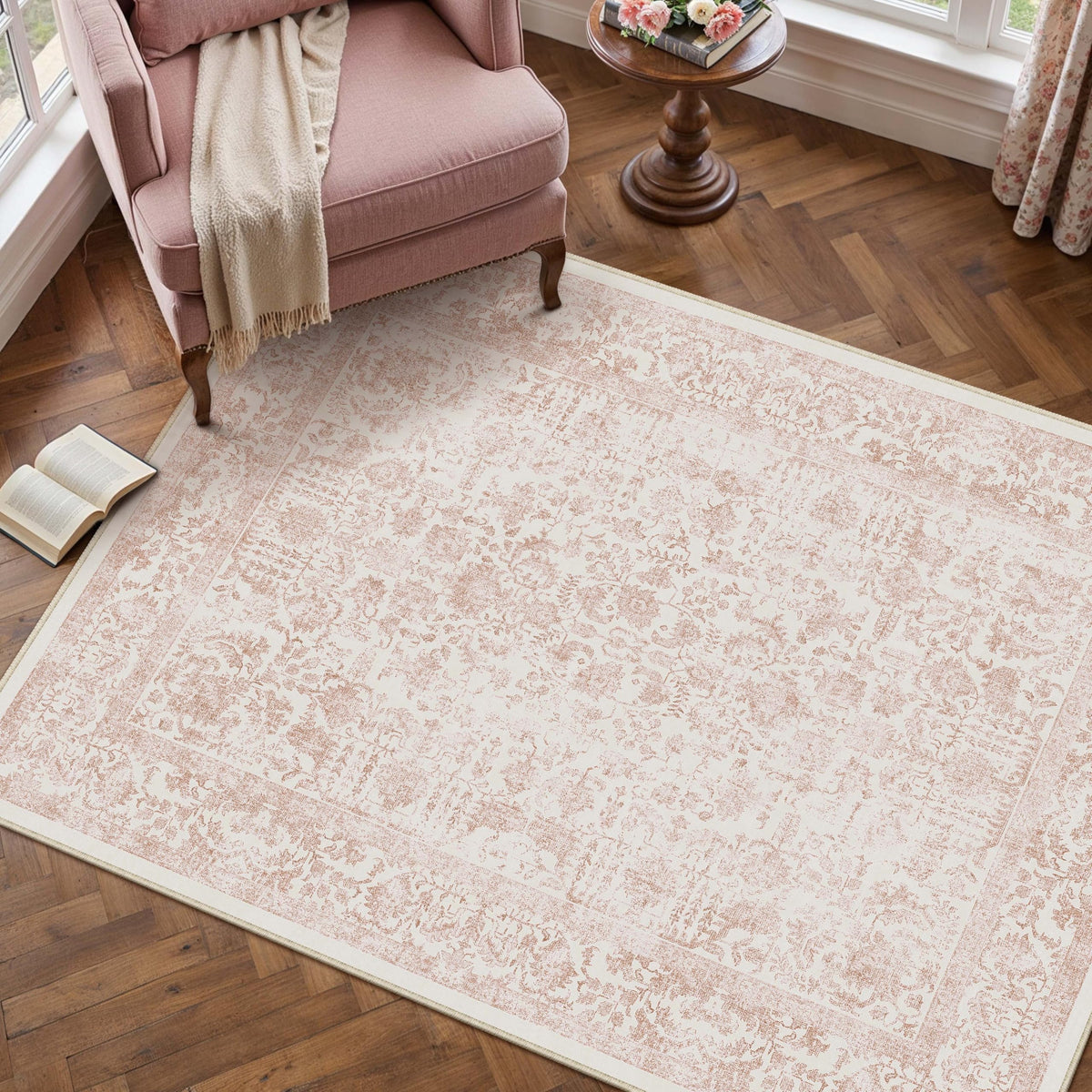 PureCozy Gray Area Rug 8x10 Vintage Floral