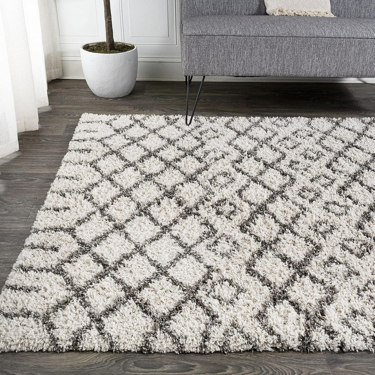 JONATHAN Y Diamond Shag Beige/Dark Gray Indoor Area Rug 8X10 ft, Algaida Moroccan for Living Room, Bedroom, Kitchen, Office, Easy-Cleaning, High Traffic, Pet-Friendly, Non-Shedding SHG104A-8