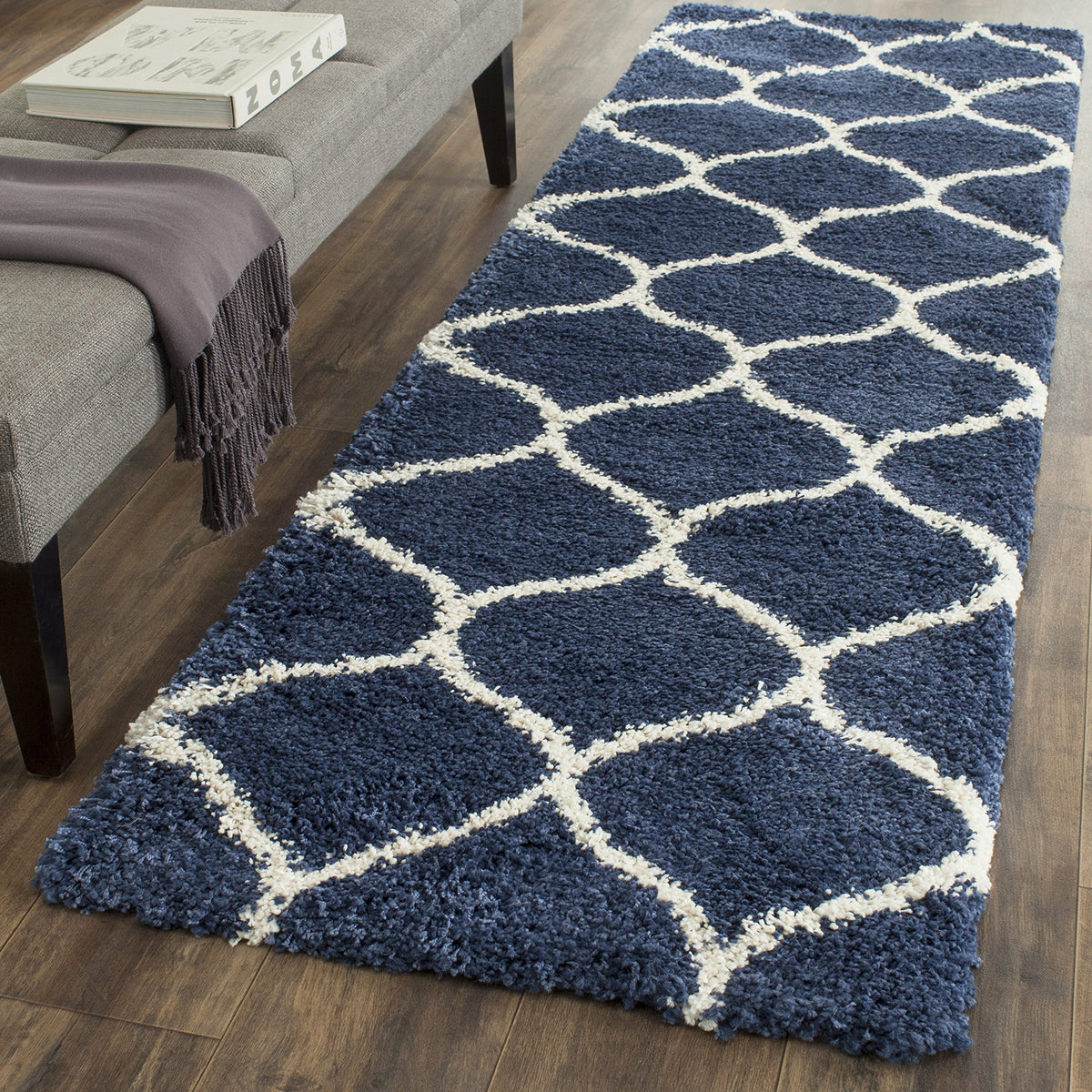 SAFAVIEH Hudson Shag Collection 9' x 12' Grey/Ivory SGH280B Moroccan Ogee Trellis Non-Shedding Living Room Bedroom Dining Room Entryway Plush 2-inch Thick Area Rug