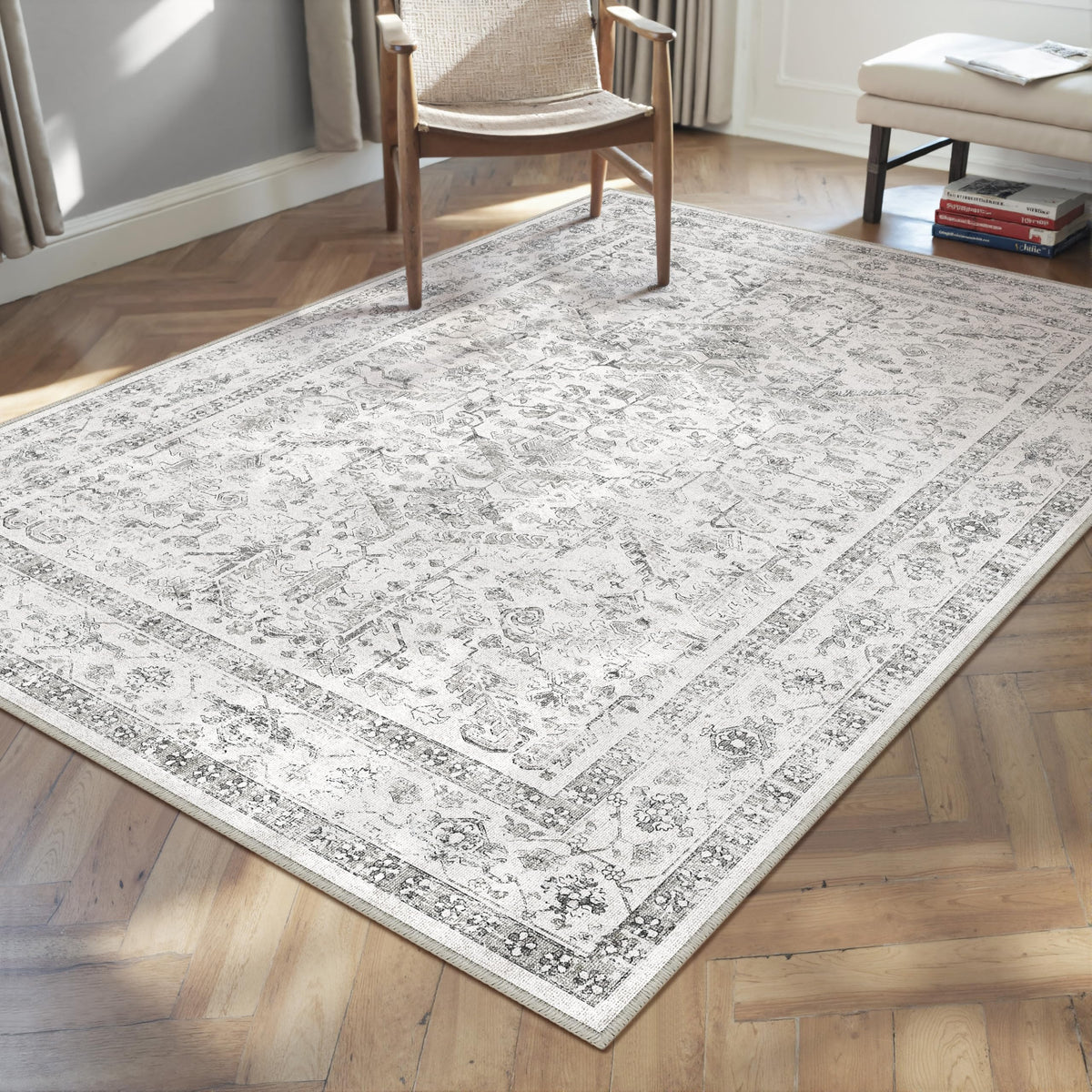 PureCozy Gray Area Rug 8x10 Vintage Floral